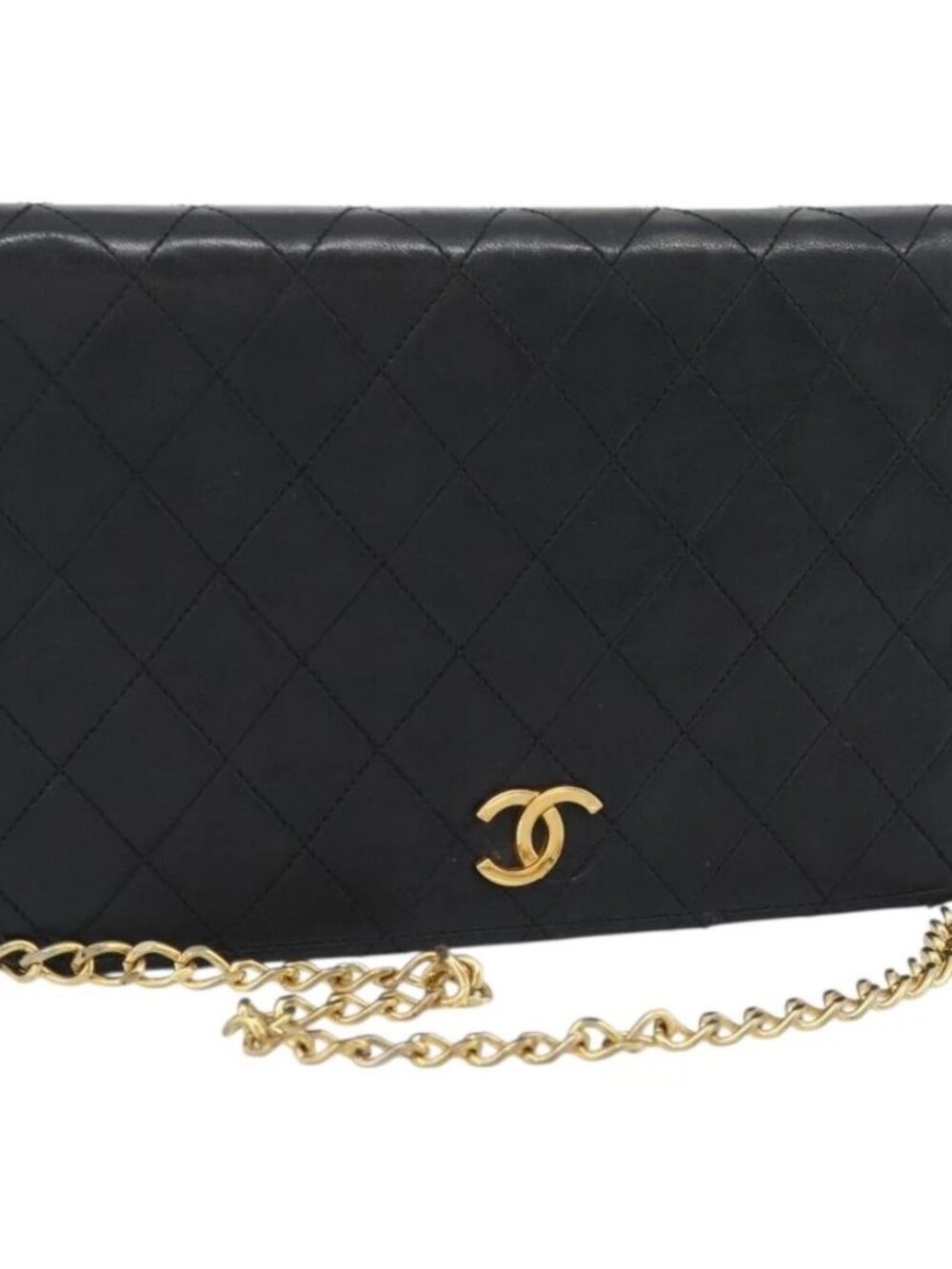 CHANEL Matelasse Chain Shoulder Bag Lamb Skin Black CC Auth 62395